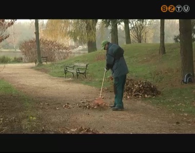 Hajléktalanok gyűjtik a lehullott faleveleket a Csónakázó-tó környékén Hajléktalanok gyűjtik a lehullott faleveleket a Csónakázó-tó környékén